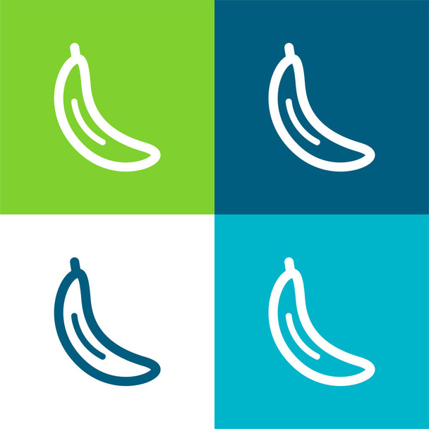 Μπανάνα Επίπεδη τέσσερις χρώμα ελάχιστο σύνολο εικονιδίων - Διάνυσμα, εικόνα