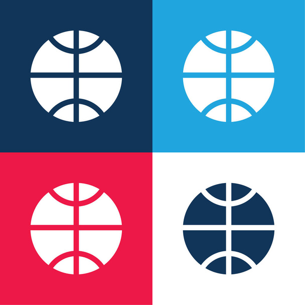 Μπάσκετ Μπάλα μπλε και κόκκινο τεσσάρων χρωμάτων ελάχιστο σύνολο εικονίδιο - Διάνυσμα, εικόνα