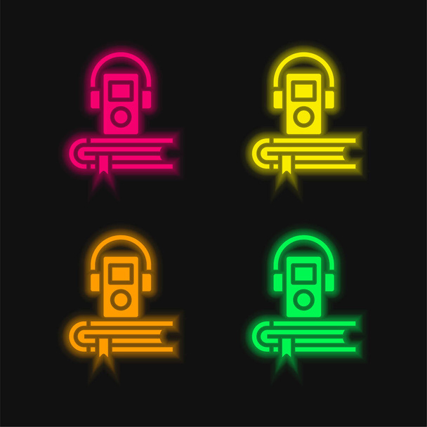Hörbuch vier Farben leuchtenden Neon-Vektor-Symbol - Vektor, Bild