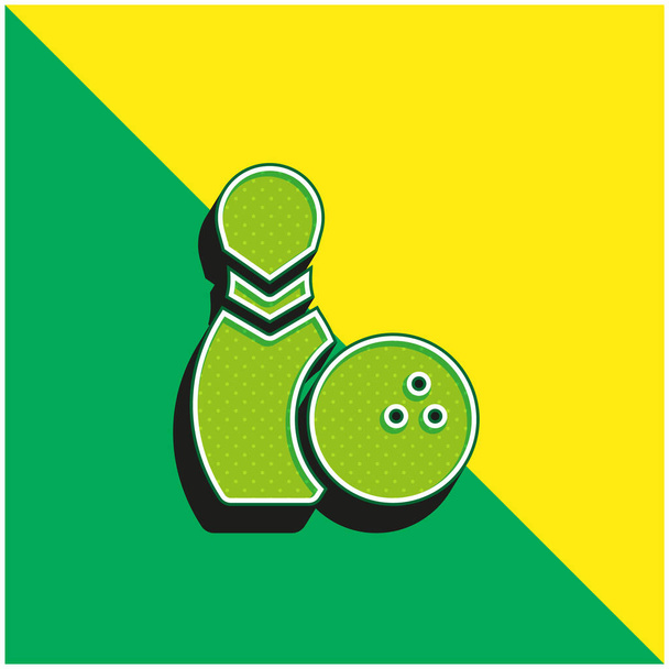 Épinglettes de bowling Logo vectoriel 3D moderne vert et jaune - Vecteur, image