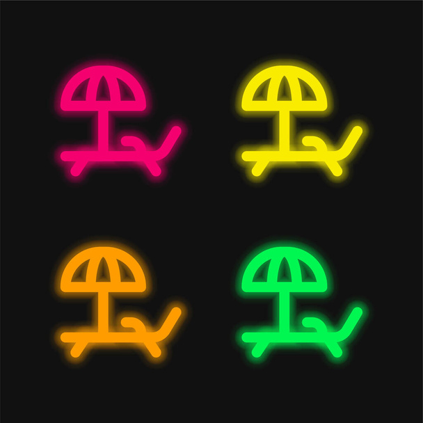 Beach Chair four color glowing neon vector icon - Vector, Image