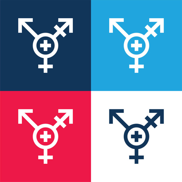 Androgynous modrá a červená čtyři barvy minimální ikona nastavena - Vektor, obrázek