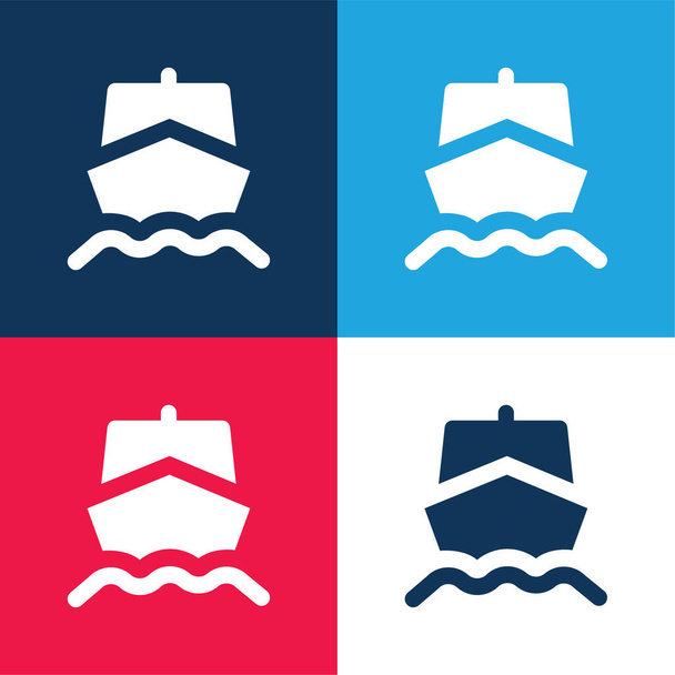 Łódź niebieski i czerwony zestaw czterech kolorów minimalny zestaw ikon - Wektor, obraz