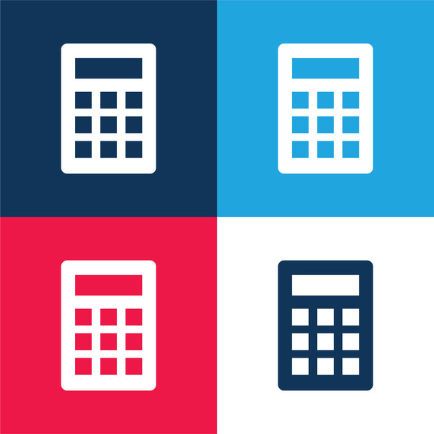 Calculadora básica azul y rojo conjunto de iconos mínimo de cuatro colores - Vector, Imagen