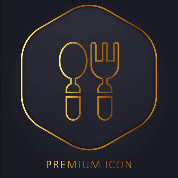 Baby Cutlery golden line premium logo or icon - Vector, Image
