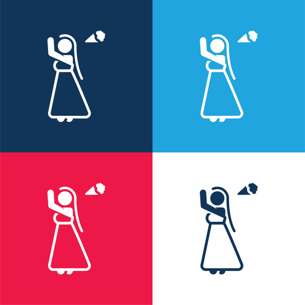 Menyasszonyi kék és piros négy szín minimális ikon készlet - Vektor, kép