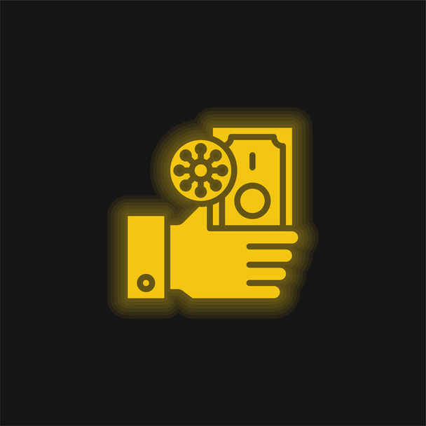 Bankjegy sárga izzó neon ikon - Vektor, kép