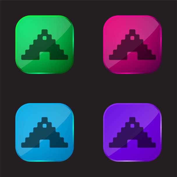 Aztécká pyramida čtyřbarevné tlačítko ikona - Vektor, obrázek
