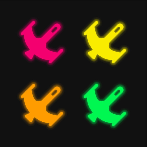 Angriff Flugzeug vier Farbe leuchtenden Neon-Vektor-Symbol - Vektor, Bild
