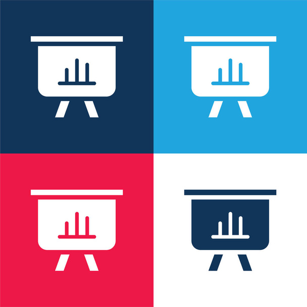 Bar Chart μπλε και κόκκινο τεσσάρων χρωμάτων ελάχιστο σύνολο εικονιδίων - Διάνυσμα, εικόνα