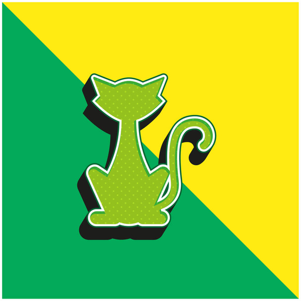 Musta kissa Vihreä ja keltainen moderni 3d vektori kuvake logo - Vektori, kuva