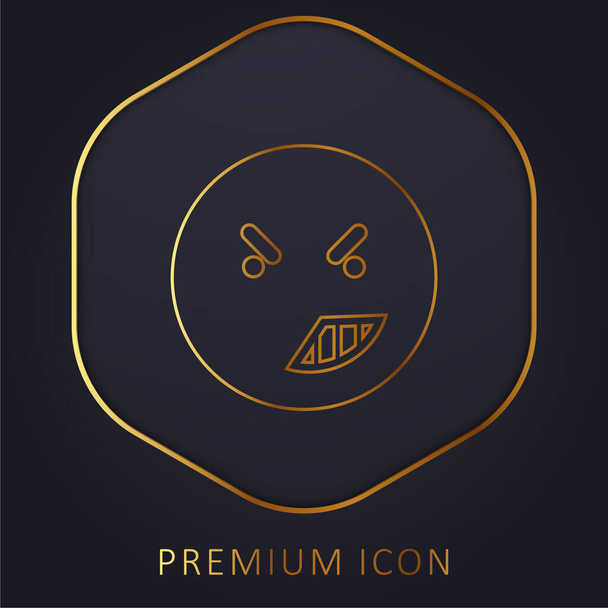 Enojo en la cara emoticono del contorno cuadrado redondeado línea dorada logotipo premium o icono - Vector, imagen