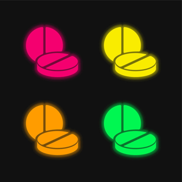 2 Pills four color glowing neon vector icon - Vector, Image