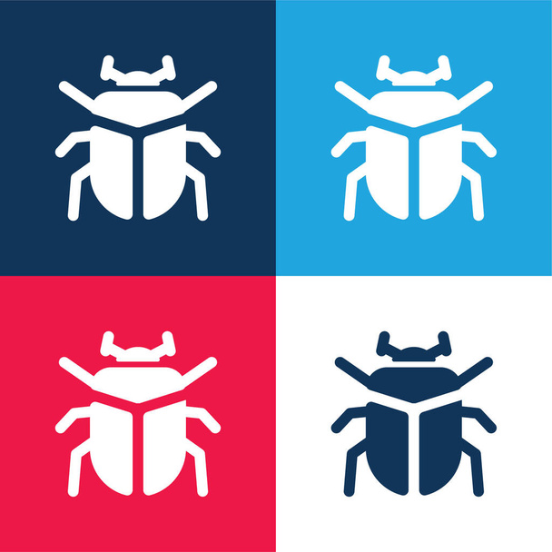Set icona minimale di quattro colori blu e rosso scarabeo - Vettoriali, immagini