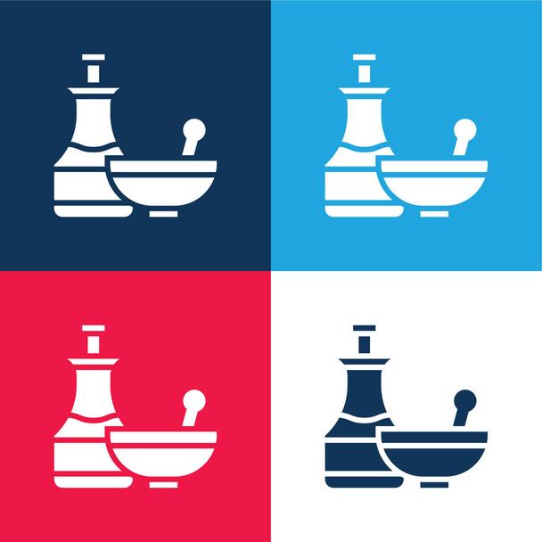 Apothecary blue and red four color minimal icon set - Vector, Image