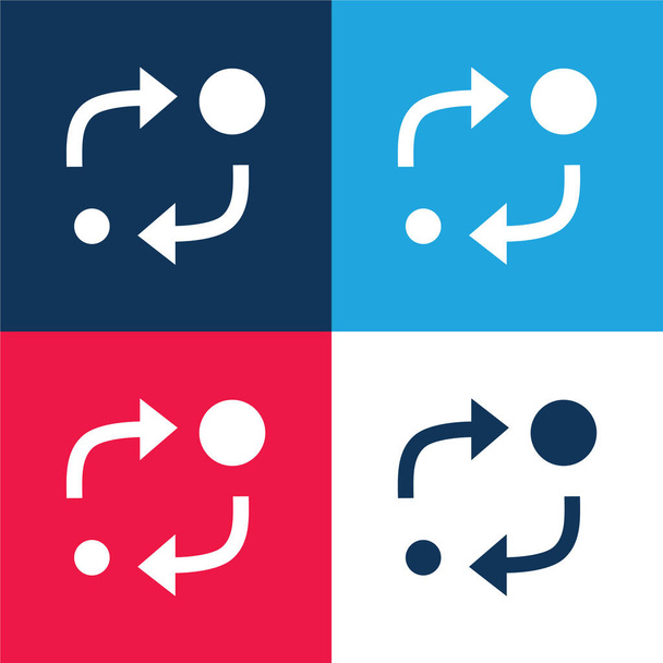 Simbolo analitico di due cerchi di dimensioni diverse con due frecce tra loro blu e rosso quattro set di icone minime di colore - Vettoriali, immagini