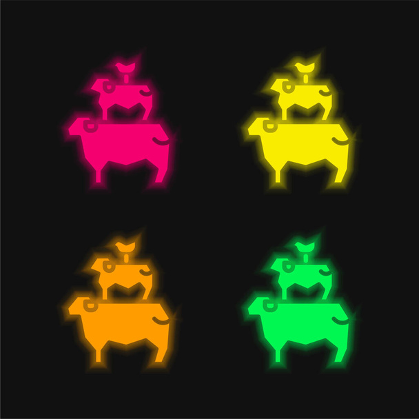 Animals four color glowing neon vector icon - Vector, Image