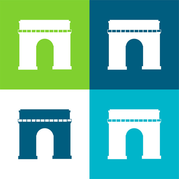Arc De Triomphe Flat four color minimal icon set - Vector, Image