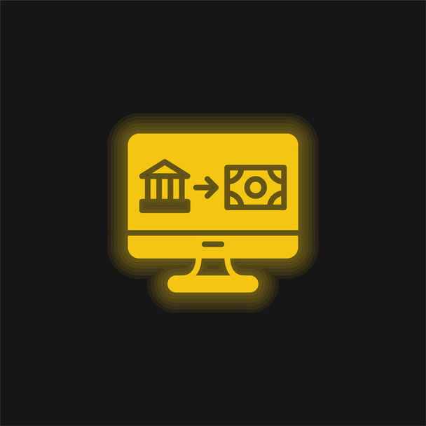 銀行振込黄色の輝くネオンアイコン - ベクター画像