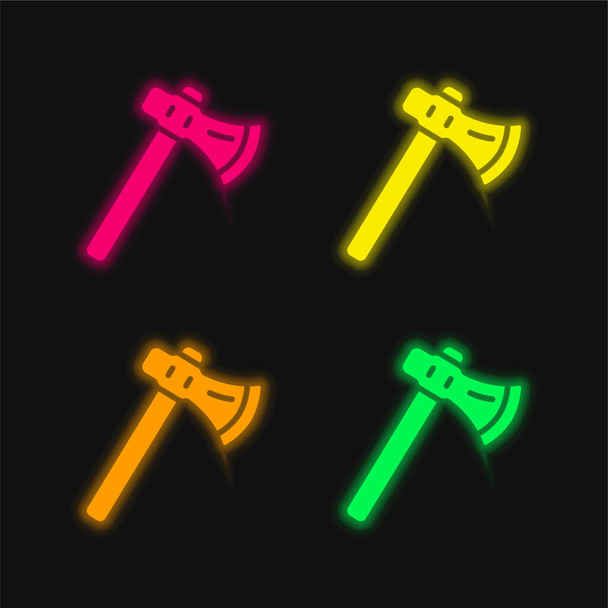 Hache quatre couleur brillant icône vectorielle néon - Vecteur, image