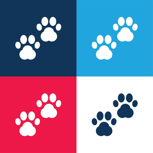 Animal Prints blue and red four color minimal icon set - Vector, Image