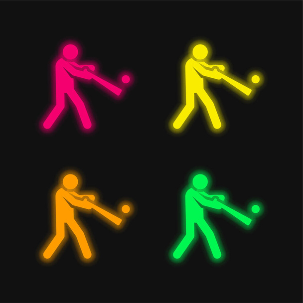 Baseball čtyři barvy zářící neonový vektor ikona - Vektor, obrázek