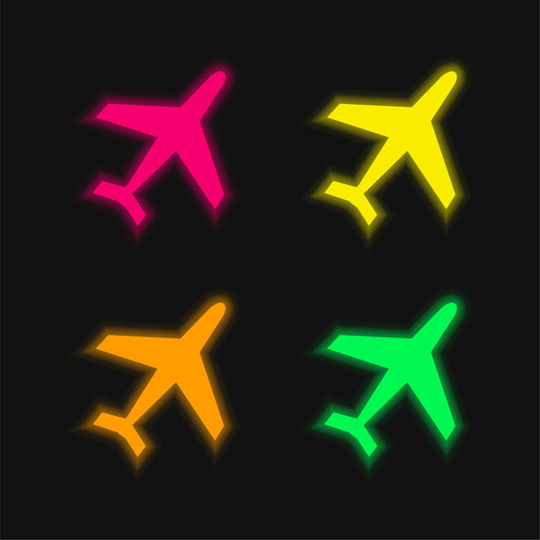 Airliner four color glowing neon vector icon - Vector, Image