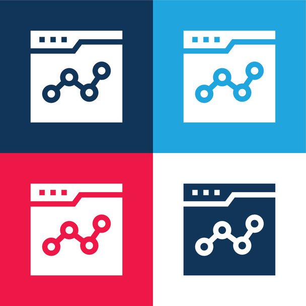 Analítica azul y rojo conjunto de iconos mínimo de cuatro colores - Vector, imagen