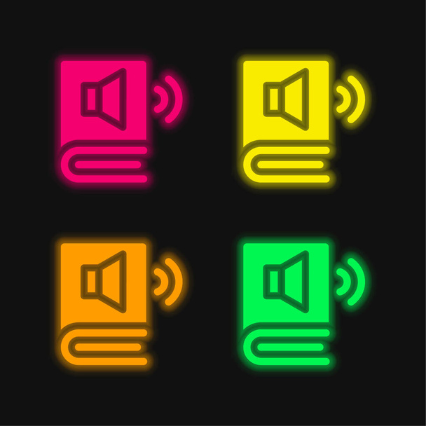 Audio Book четырехцветный неоновый вектор - Вектор,изображение