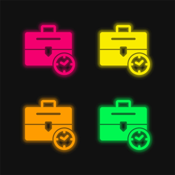 ブリーフケース4色のネオンベクトルアイコン - ベクター画像