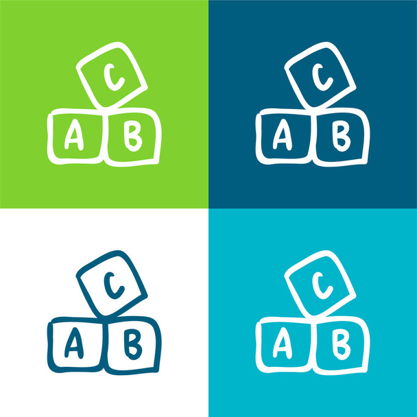 ABCエデュケーショナルハンドドローキューブフラット4色の最小アイコンセット - ベクター画像