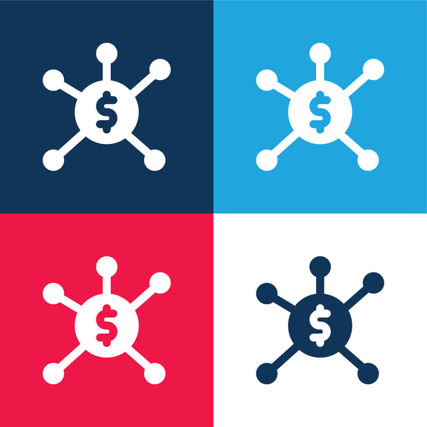 Ensemble d'icônes minime quatre couleurs bleu et rouge bancaire - Vecteur, image