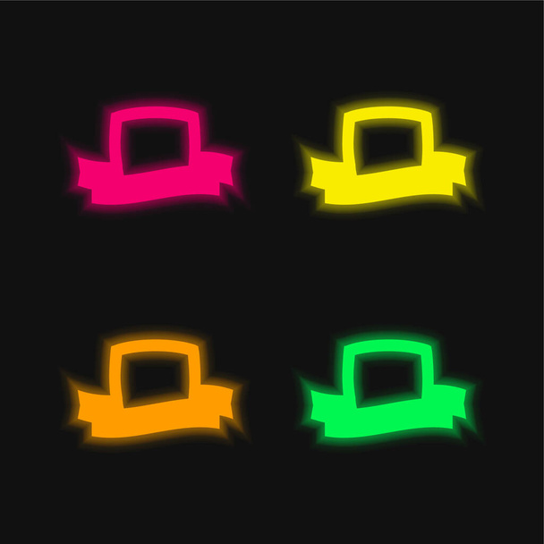 Simbolo premio di uno scudo e uno stendardo icona vettoriale al neon incandescente a quattro colori - Vettoriali, immagini