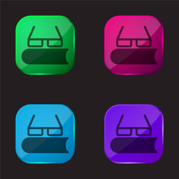 Könyv szemüveg négy színű üveg gomb ikon - Vektor, kép