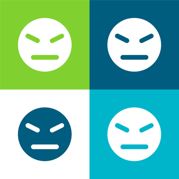 Kızgın Yüz Düz 4 renk simgesi seti - Vektör, Görsel