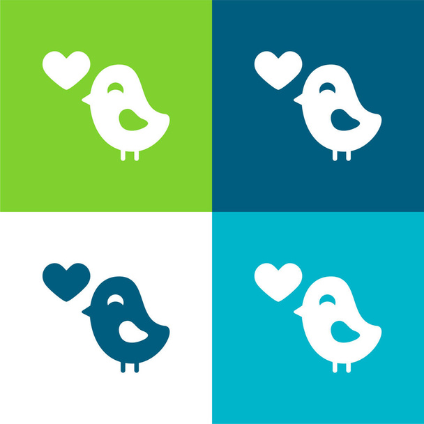 Πουλί στην αγάπη Επίπεδη τέσσερις χρώμα ελάχιστο σύνολο εικονιδίων - Διάνυσμα, εικόνα