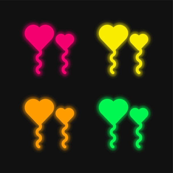 Luftballons vier Farben leuchtenden Neon-Vektor-Symbol - Vektor, Bild
