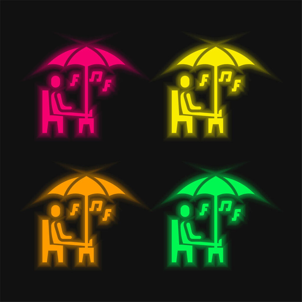 Penkki neljä väriä hehkuva neon vektori kuvake - Vektori, kuva