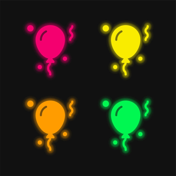 Ballon vier Farben leuchtenden Neon-Vektor-Symbol - Vektor, Bild