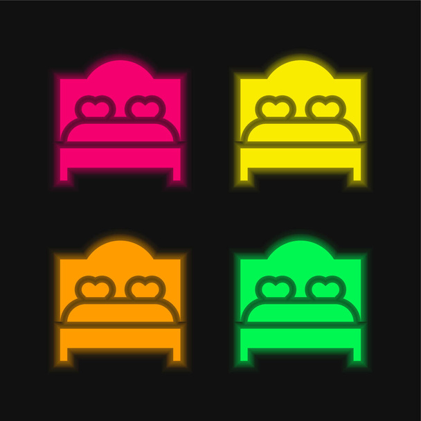 Cama quatro cor brilhante ícone vetor de néon - Vetor, Imagem