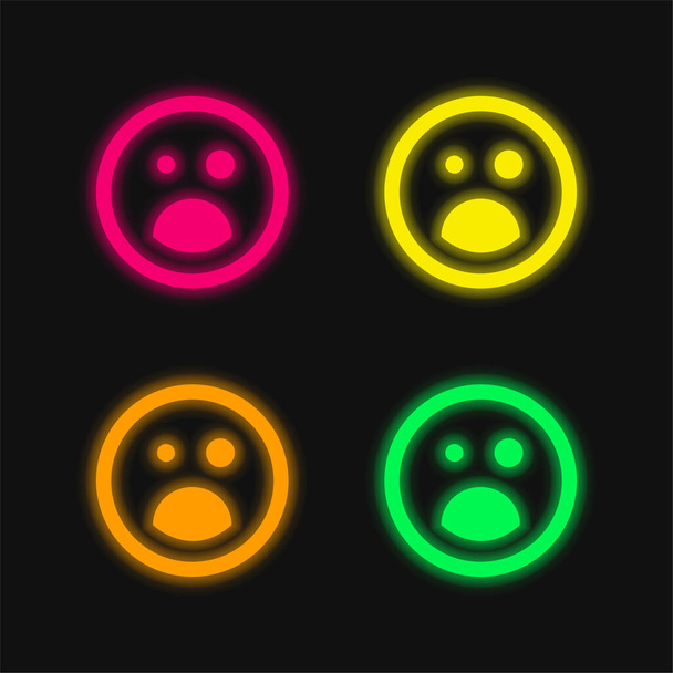 Ojo negro y la boca abierta Emoticon Square Face cuatro colores brillante icono de vectores de neón - Vector, imagen