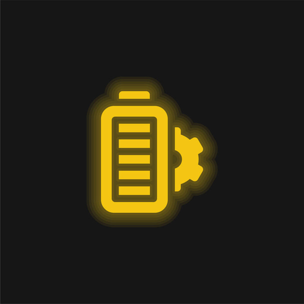 Akkumulátor sárga izzó neon ikon - Vektor, kép