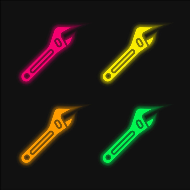 Adjustable Spanner four color glowing neon vector icon - Vector, Image