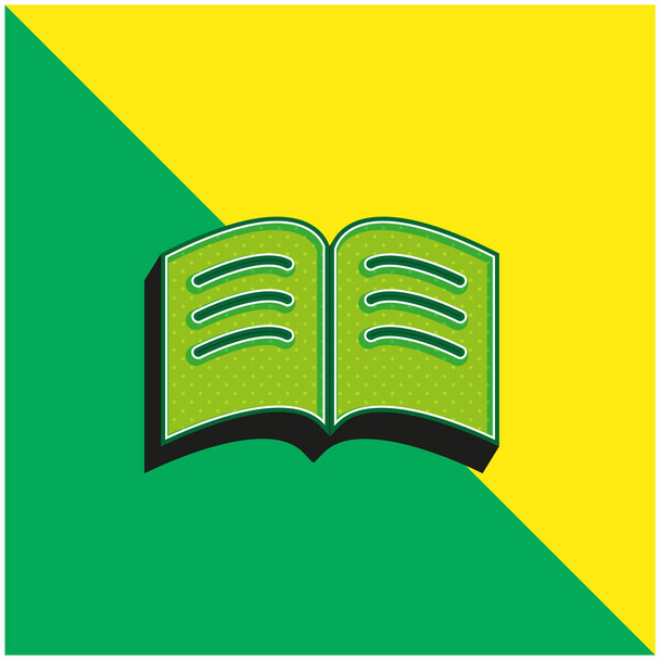 Boek van zwarte pagina 's met witte tekst lijnen geopend in het midden groen en geel moderne 3D vector pictogram logo - Vector, afbeelding