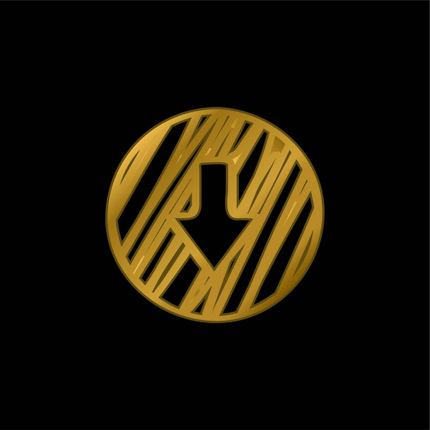 Seta para baixo esboço esboçado círculo banhado a ouro ícone metálico ou vetor logotipo - Vetor, Imagem