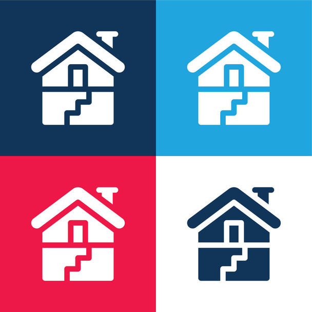 Piwnica niebieski i czerwony zestaw czterech kolorów minimalny zestaw ikon - Wektor, obraz