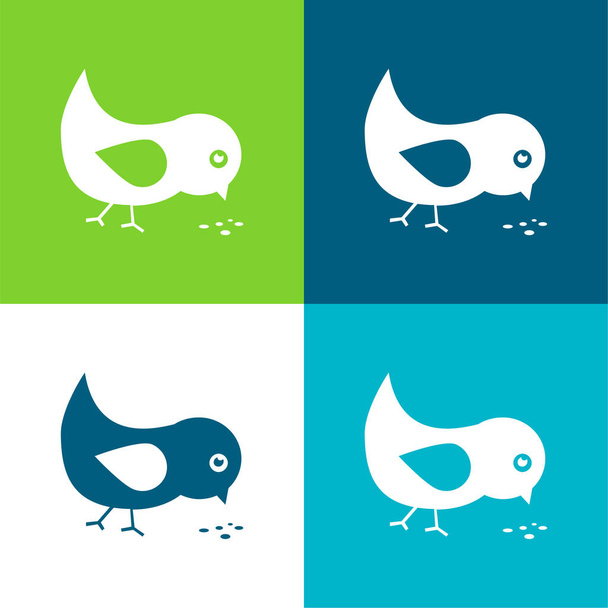 Bird Eating Seeds Set di icone minime piatte a quattro colori - Vettoriali, immagini