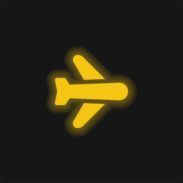 Vliegtuig geel gloeiende neon icoon - Vector, afbeelding
