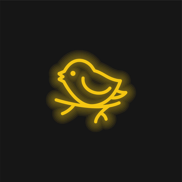 Bird On Branch icono de neón amarillo brillante - Vector, imagen
