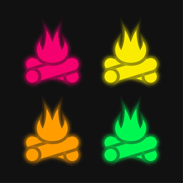 かがり火4色輝くネオンベクトルアイコン - ベクター画像